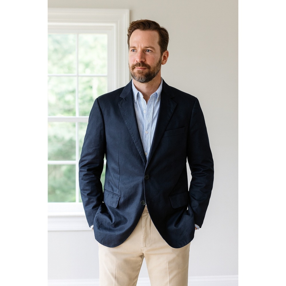 J. Crew Aldridge Crespi Dark Navy Cotton Sport Coat Blazer Mens Size 44R